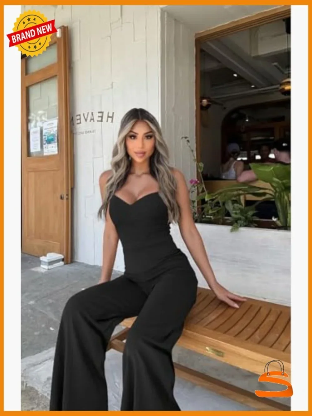 Sleeveless Spaghetti Strap Wide Leg Jumpsuit with Corset Bodice
